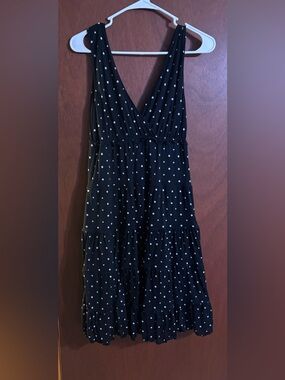 Jessica Howard Black Polka Dot Sleeveless V-Neck Tiered Dress